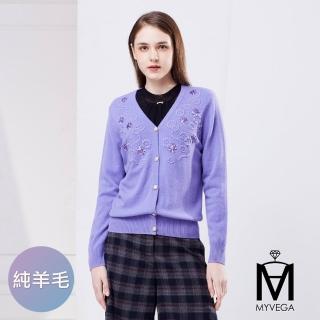 【MYVEGA 麥雪爾】MA羊毛立體小花針織外套-紫
