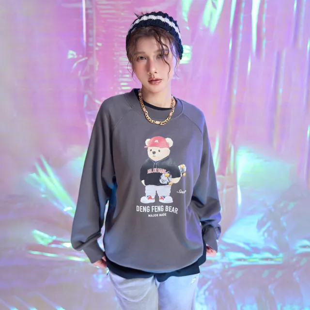 【MAJOR MADE】登峰滑板小熊水洗灰大學T(大學T/圖案T/長袖)