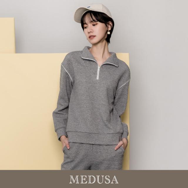 【MEDUSA 曼度莎】現貨-灰色泡泡壓紋翻領運動上衣（M-XL）｜女運動上衣 女休閒上衣(501-7050A)