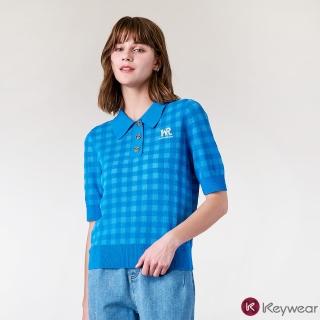 【KeyWear 奇威名品】翻領半開襟品牌LOGO針織上衣