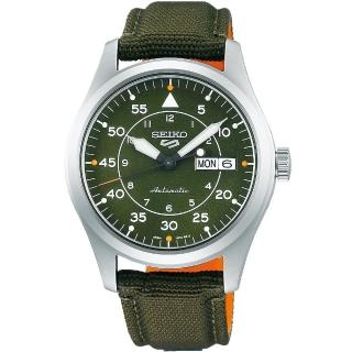 【SEIKO 精工】官方授權 5 Sports 系列 軍綠尼龍 飛行機械腕男錶-39.4mm SK008(SRPH29K1)