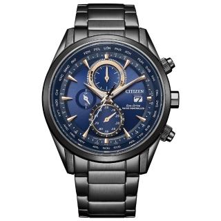 【CITIZEN 星辰】GENTS 時空旅人電波光動能男錶-藍x黑/43mm 母親節限定(AT8265-81L)