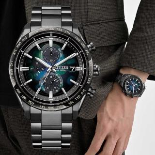 【CITIZEN 星辰】GENTS 宇宙幻彩限定款電波光動能鈦金屬計時男錶-黑/42mm 母親節限定(AT8286-65E)