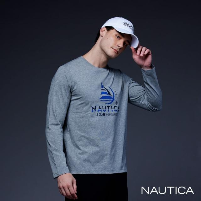 【NAUTICA】男裝 品牌帆船印花長袖T恤(灰色)