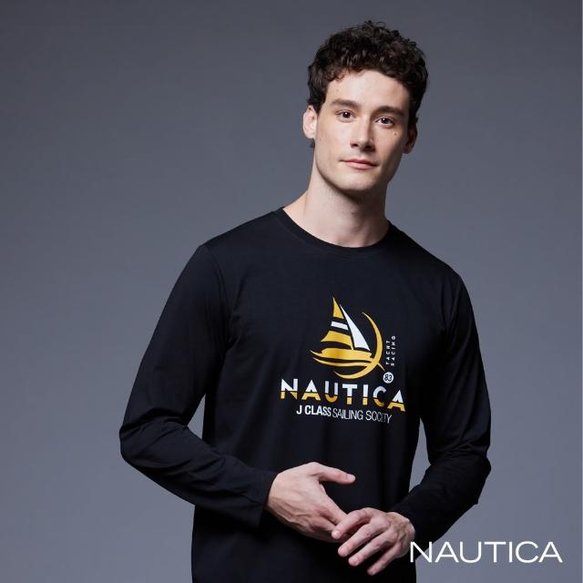 【NAUTICA】男裝 品牌帆船印花長袖T恤(黑色)