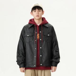【米蘭精品】現貨+預購 皮衣外套防風夾克(翻領排扣皮衣男外套74iz58)