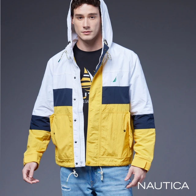 NAUTICA 男裝 防風撞色連帽外套(黃色)