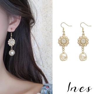 【INES】韓國設計復古巴洛克奢華寶石珍珠造型夾式耳環(無耳洞耳環 耳夾 夾式耳環)