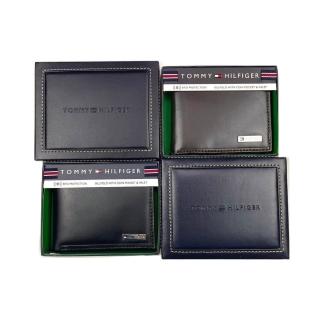 【Tommy Hilfiger】TOMMY HILFIGER 短夾 兩色 含零錢袋 皮夾 錢包 短夾 LOGO 生日禮物 禮盒(短夾7127)