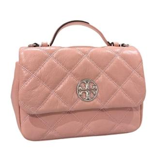 【TORY BURCH】TB willa 新款小羊皮菱格紋皮革小香風斜揹包(粉紅色/贈原廠防塵袋紙袋)