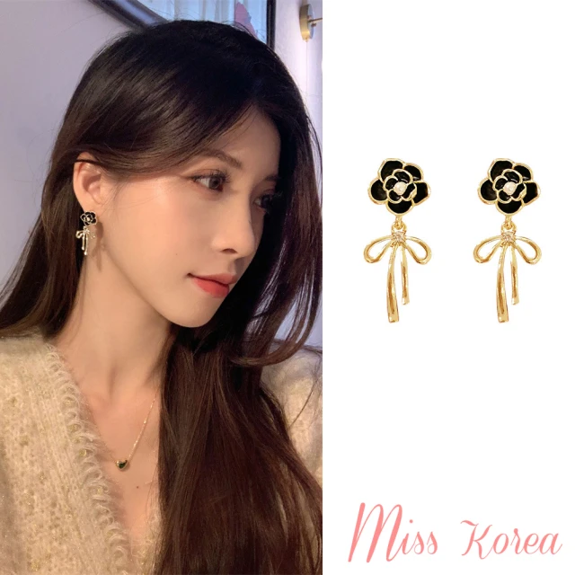 MISS KOREA 山茶花耳環 蝴蝶結耳環/韓國設計氣質山茶花蝴蝶結造型夾式耳環(無耳洞耳環 耳夾 夾式耳環)