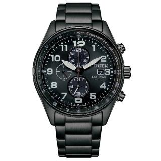 【CITIZEN 星辰】暗影騎士光動能競速計時男錶-黑/43mm 母親節限定(CA0775-79E)