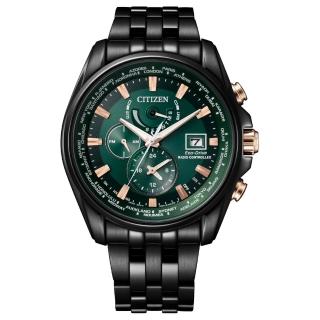 【CITIZEN 星辰】GENTS 超越無限電波光動能男錶-綠x黑/44.3mm 母親節限定(AT9128-87X)