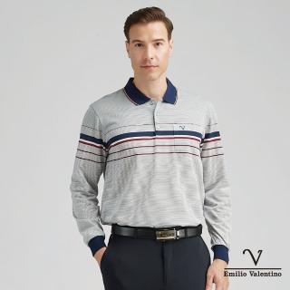 【Emilio Valentino 範倫鐵諾】男 長袖POLO衫 棉質舒適透氣 胸袋 polo衫 薄款 上衣 藍/灰/紅/白(21-4V8857)