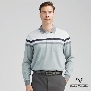 【Emilio Valentino 範倫鐵諾】男 長袖POLO衫 棉質舒適透氣 胸袋 polo衫 薄款 上衣 藍/灰/白(21-4V8852)