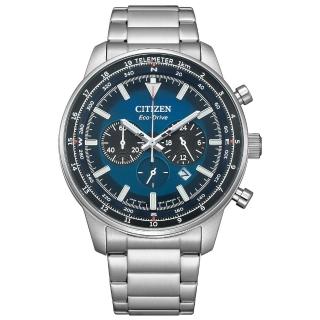 【CITIZEN 星辰】潮流自信光動能競速計時男錶-藍x銀/44mm 母親節限定(CA4500-91L)
