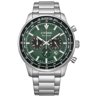 【CITIZEN 星辰】潮流自信光動能競速計時男錶-綠x銀/44mm 母親節限定(CA4500-91X)