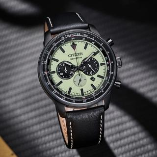【CITIZEN 星辰】夜光型者光動能競速計時男錶-綠x黑/44mm 母親節限定(CA4505-21X)