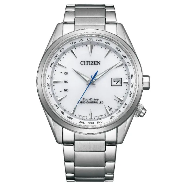 【CITIZEN 星辰】GENTS 亞洲限定英倫風尚光動能電波時尚男錶-白x銀/43mm(CB0270-87A)618 禮物