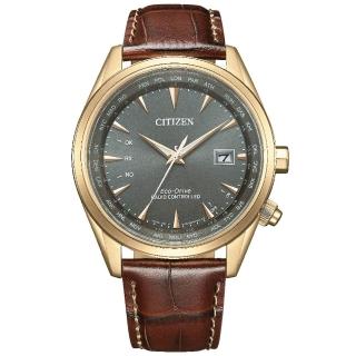 【CITIZEN 星辰】GENTS 英倫風尚光動能電波時尚男錶-灰x咖啡/43mm 母親節限定(CB0273-11H)