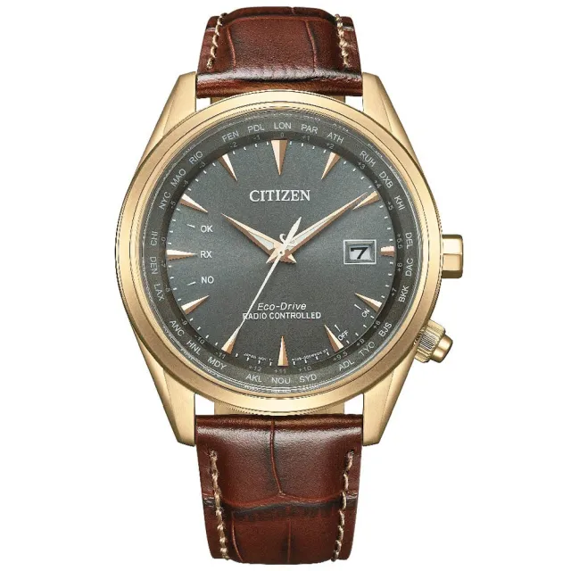【CITIZEN 星辰】GENTS 英倫風尚光動能電波時尚男錶-灰x咖啡/43mm(CB0273-11H)618 禮物
