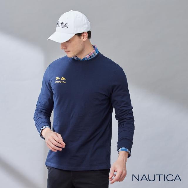 【NAUTICA】男裝 品牌刺繡旗幟長袖T恤(藍色)