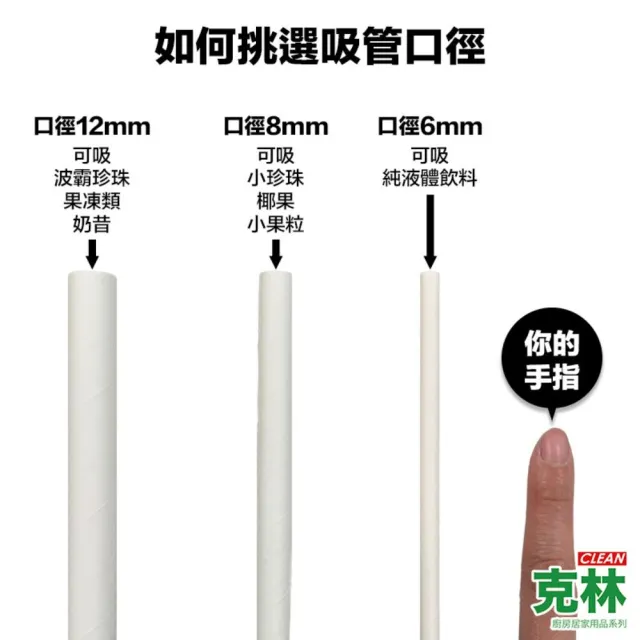 【CLEAN克林】白色紙吸管 口徑8mm 30支/包 超值三包組(單支包 環保紙吸管 獨立包裝吸管 紙吸管 平口)