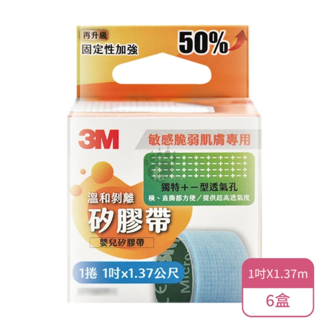 3M 溫和剝離矽膠帶1吋*137cm X6入 嬰兒矽膠帶(敏弱肌適用/高透氣度)