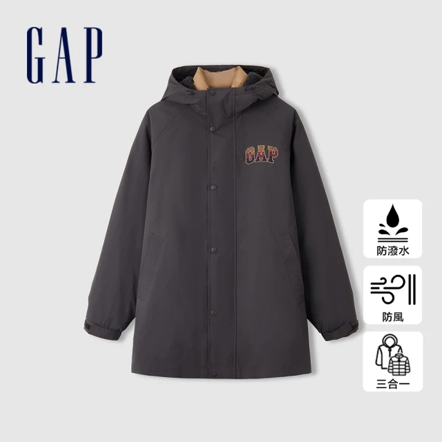 GAP 男裝 Logo印花三合一防風防潑水連帽羽絨外套-灰色(677786)