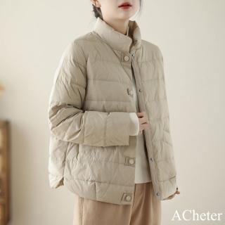 【ACheter】文藝大碼立領輕薄短款棉服長袖加厚保暖休閒壓扣外套#123596(黑/紅/卡其/綠)