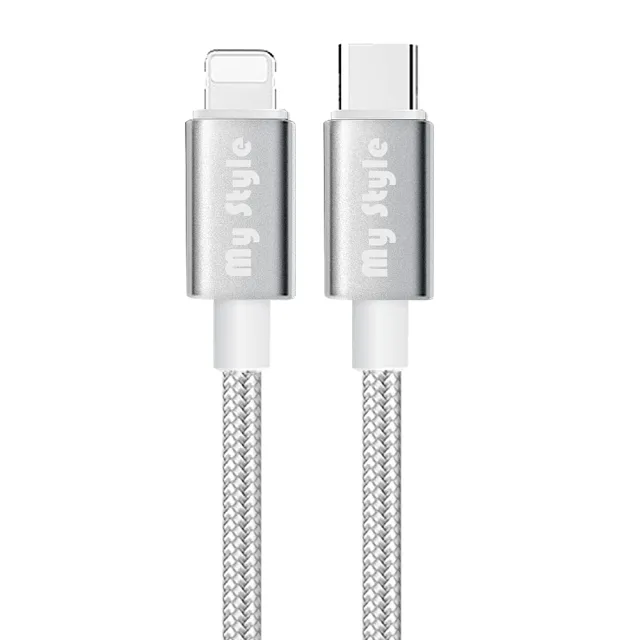 【VOORCA】精裝1C+1A孔35W氮化鎵充電器白+MyStyle Type-C to Lightning 耐彎折編織線-120cm