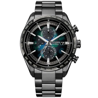 【CITIZEN 星辰】GENTS系列 100週年限量 宇宙幻彩 電波對時 鈦金屬 光動能計時腕錶(AT8286-65E)