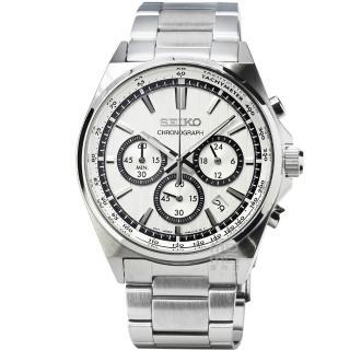 【SEIKO 精工】精工超霸三眼計時賽車鋼帶錶 -白(SBTR031 日本直輸入)