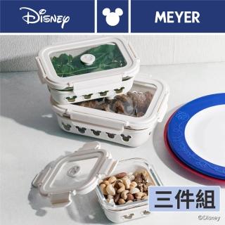 【MEYER 美亞】迪士尼煮樂系列 耐高溫微波玻璃保鮮盒3件組(320ml+640ml+1050ml)