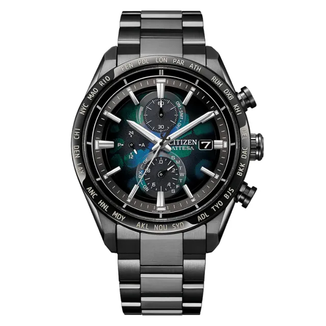【CITIZEN 星辰】GENTS 宇宙幻彩限量 光動能 鈦金屬 電波對時計時腕錶(AT8286-65E)