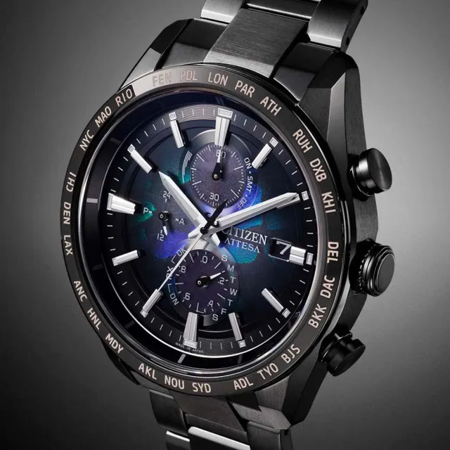 【CITIZEN 星辰】GENTS 宇宙幻彩限量 光動能 鈦金屬 電波對時計時腕錶(AT8286-65E)