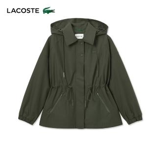 【LACOSTE】女裝-防潑水連帽收腰外套(深木綠)