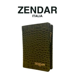 【ZENDAR】臺灣總代理 頂級小牛皮鱷魚紋拉鍊短夾 霏比系列(翡翠綠 送禮盒提袋)