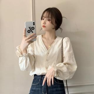 【D.studio】韓版法式氣質溫柔風長袖襯衫(長袖上衣 女裝 衣服 長袖t恤 秋冬女裝 冬季女裝 針織上衣 W557)