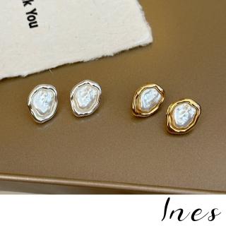 【INES】珍珠耳環/韓國設計冷淡風不規則珍珠造型夾式耳環(無耳洞耳環 耳夾 夾式耳環)