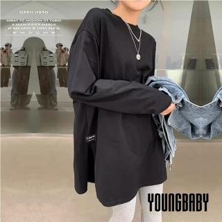 【YOUNGBABY】下開叉小布標織衣內搭長袖上衣 中大尺碼女裝