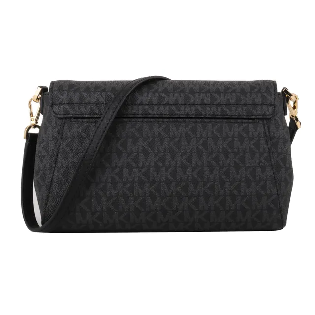 【Michael Kors】金字滿版MK皮革釦式斜背包(黑灰)