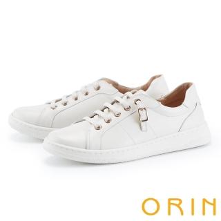 【ORIN】真皮皮帶釦環免綁帶休閒鞋(白色)