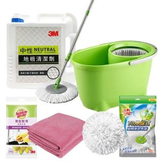 【舞水痕】百利T0輕巧手壓式旋轉拖把組+補充包布盤(送2入 去汙擦拭布)