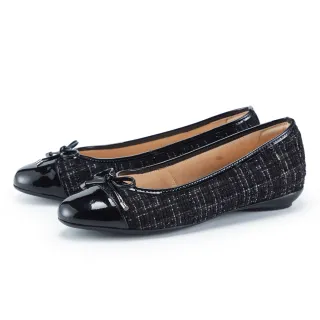 【ORIN】牛皮拼接毛呢蝴蝶結尖頭低跟鞋(黑色)