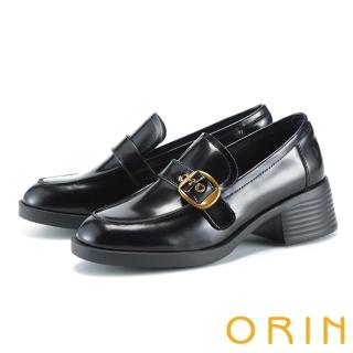 【ORIN】懷舊漆皮皮帶釦中跟樂福鞋(黑色)