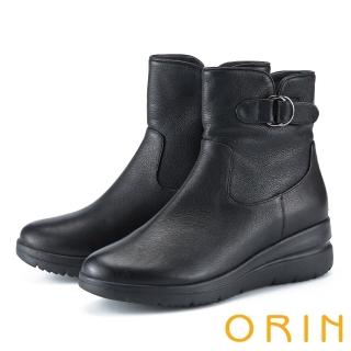 【ORIN】牛皮釦環裝飾厚底短靴(黑色)