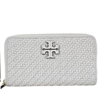 【TORY BURCH】TB 新款 立體雙T LOGO 白色編織長夾(贈原廠紙袋/母親節送禮)