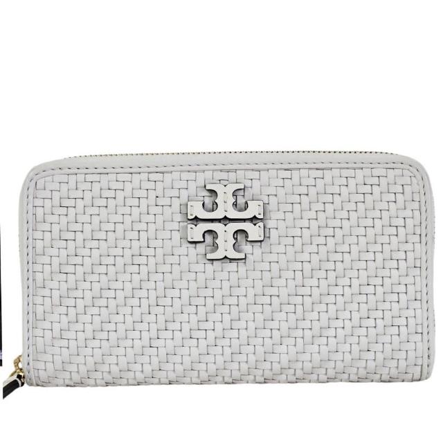TORY BURCH TB 新款 立體雙T LOGO 白色編織長夾 贈原廠紙袋 送禮