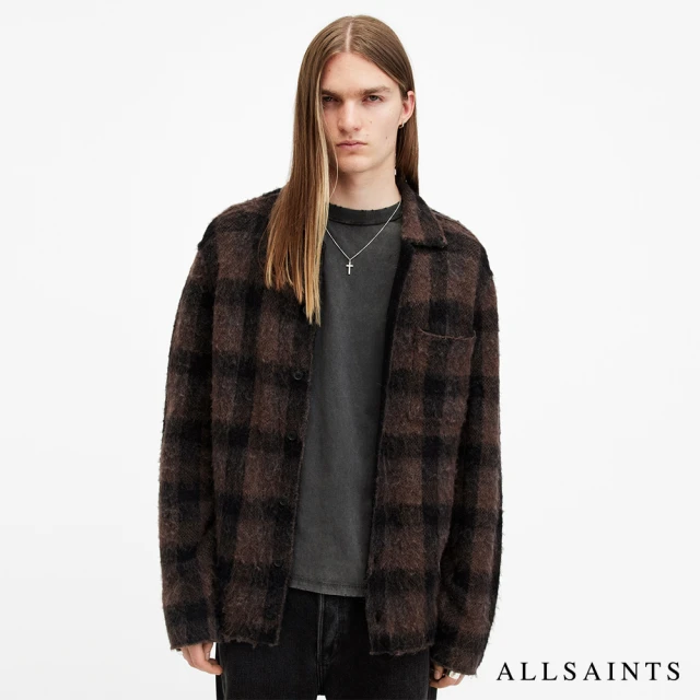 ALLSAINTS ASH 格紋羊毛針織外套Brown/Black M040KB(常規版型)